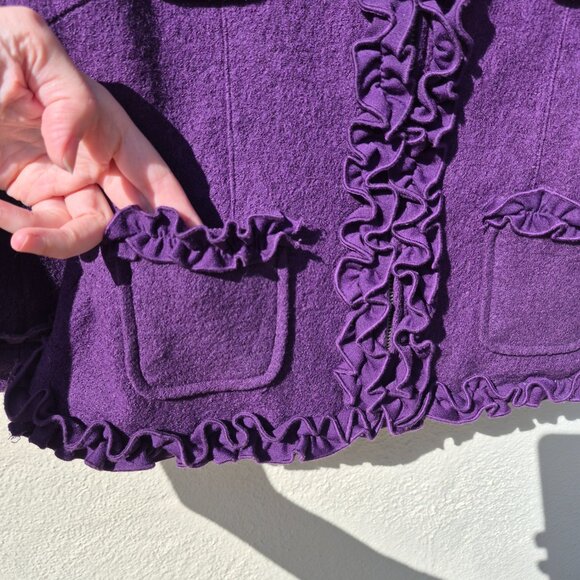 Anthro Purple Ruffle Trim Suit Jacket Blazer Retro Y2K Feminine Office Work M - Picture 5 of 16